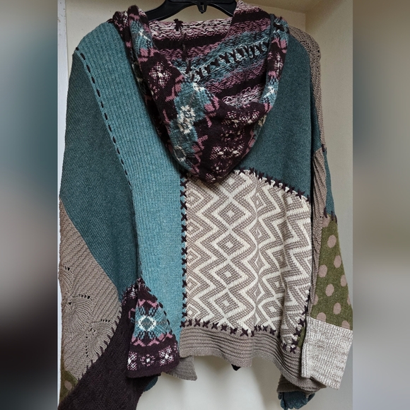 Anthropologie Sleeping On Snow Multicolor Patchwork Boho Sweater Cardigan - Picture 7 of 8